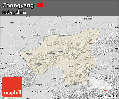 Shaded Relief Map of Chongyang, desaturated