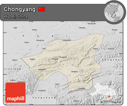 Shaded Relief Map of Chongyang, desaturated