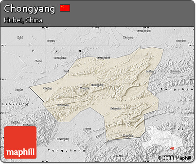 Shaded Relief Map of Chongyang, desaturated