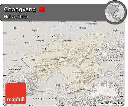 Shaded Relief Map of Chongyang, semi-desaturated