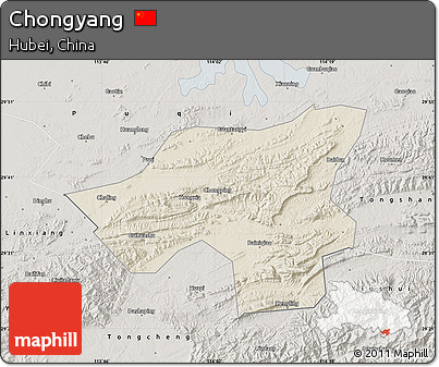 Shaded Relief Map of Chongyang, semi-desaturated
