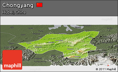 Physical Panoramic Map of Chongyang, darken, semi-desaturated