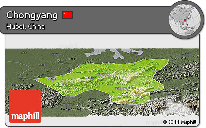 Physical Panoramic Map of Chongyang, darken, semi-desaturated