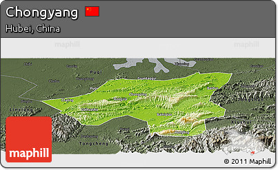 Physical Panoramic Map of Chongyang, darken, semi-desaturated
