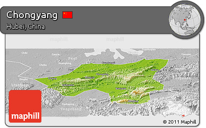 Physical Panoramic Map of Chongyang, lighten, desaturated