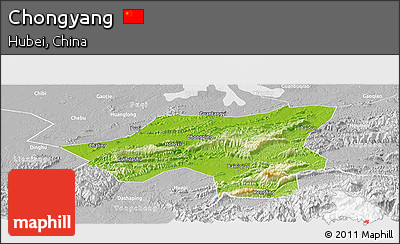 Physical Panoramic Map of Chongyang, lighten, desaturated