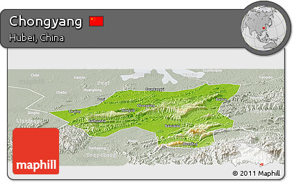 Physical Panoramic Map of Chongyang, lighten, semi-desaturated