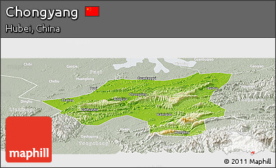 Physical Panoramic Map of Chongyang, lighten, semi-desaturated