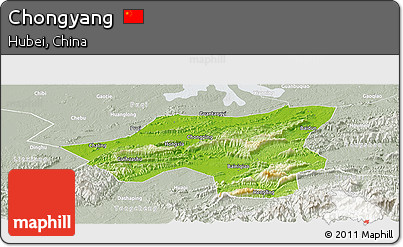 Physical Panoramic Map of Chongyang, lighten, semi-desaturated
