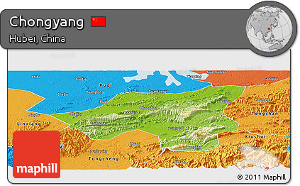 Physical Panoramic Map of Chongyang, political outside