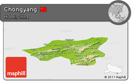 Physical Panoramic Map of Chongyang, single color outside