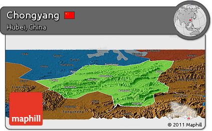 Political Panoramic Map of Chongyang, darken