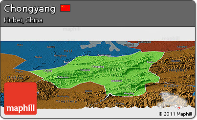 Political Panoramic Map of Chongyang, darken