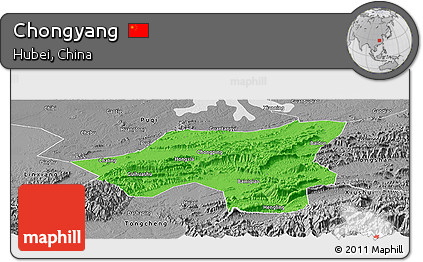 Political Panoramic Map of Chongyang, desaturated