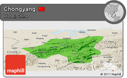 Political Panoramic Map of Chongyang, shaded relief outside