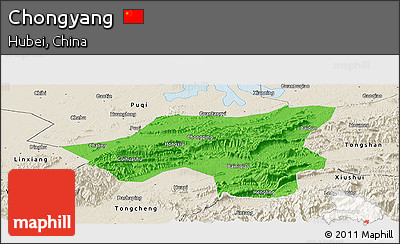 Political Panoramic Map of Chongyang, shaded relief outside