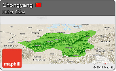 Political Panoramic Map of Chongyang, shaded relief outside