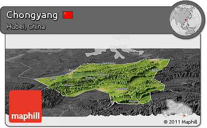 Satellite Panoramic Map of Chongyang, darken, desaturated