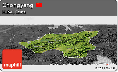 Satellite Panoramic Map of Chongyang, darken, desaturated