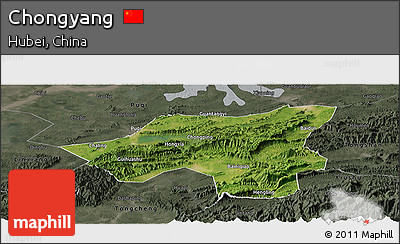 Satellite Panoramic Map of Chongyang, darken, semi-desaturated