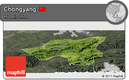 Satellite Panoramic Map of Chongyang, darken, semi-desaturated