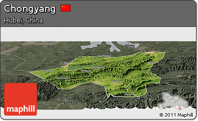 Satellite Panoramic Map of Chongyang, darken, semi-desaturated