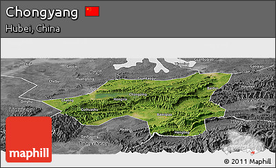 Satellite Panoramic Map of Chongyang, desaturated