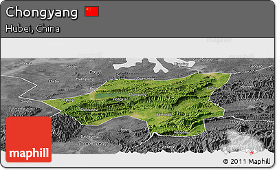 Satellite Panoramic Map of Chongyang, desaturated