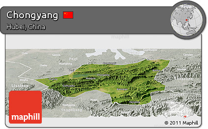 Satellite Panoramic Map of Chongyang, lighten, semi-desaturated
