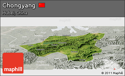 Satellite Panoramic Map of Chongyang, lighten, semi-desaturated