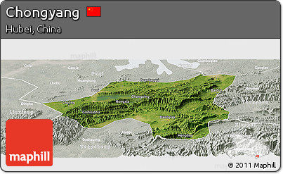 Satellite Panoramic Map of Chongyang, lighten, semi-desaturated