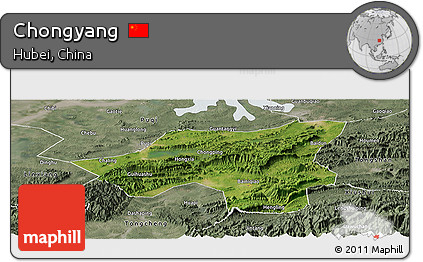 Satellite Panoramic Map of Chongyang, semi-desaturated
