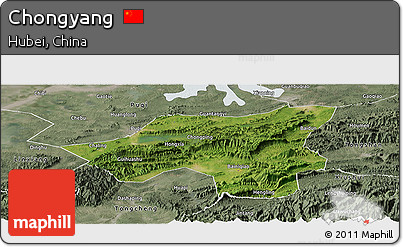 Satellite Panoramic Map of Chongyang, semi-desaturated