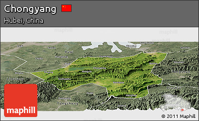 Satellite Panoramic Map of Chongyang, semi-desaturated