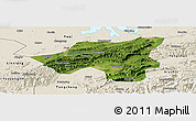 Satellite Panoramic Map of Chongyang, shaded relief outside