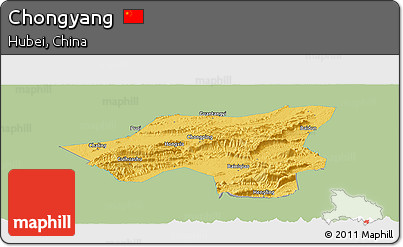 Savanna Style Panoramic Map of Chongyang, single color outside