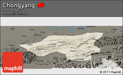 Shaded Relief Panoramic Map of Chongyang, darken