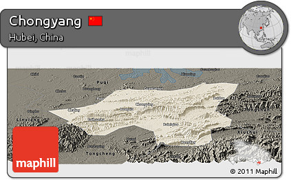 Shaded Relief Panoramic Map of Chongyang, darken