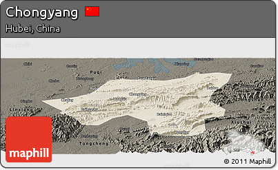 Shaded Relief Panoramic Map of Chongyang, darken