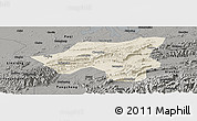 Shaded Relief Panoramic Map of Chongyang, darken, semi-desaturated