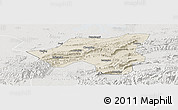 Shaded Relief Panoramic Map of Chongyang, lighten, semi-desaturated