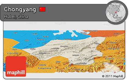 Shaded Relief Panoramic Map of Chongyang, political outside