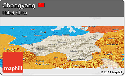 Shaded Relief Panoramic Map of Chongyang, political outside