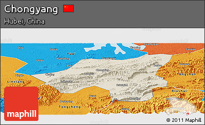 Shaded Relief Panoramic Map of Chongyang, political outside
