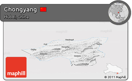Silver Style Panoramic Map of Chongyang, single color outside