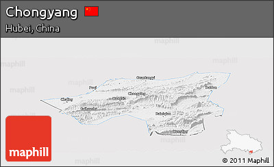 Silver Style Panoramic Map of Chongyang, single color outside