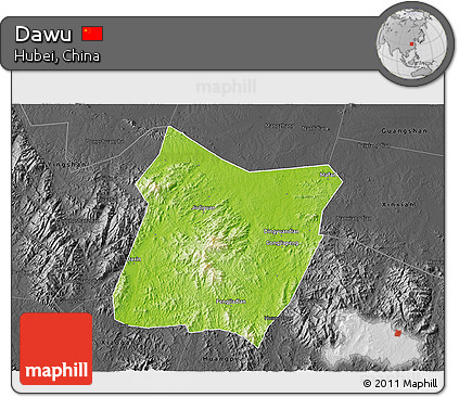 Physical 3D Map of Dawu, darken, desaturated