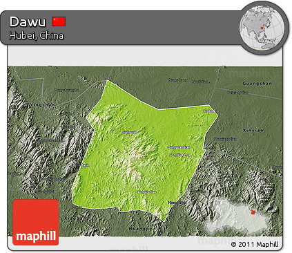 Physical 3D Map of Dawu, darken, semi-desaturated