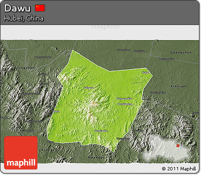 Physical 3D Map of Dawu, darken, semi-desaturated