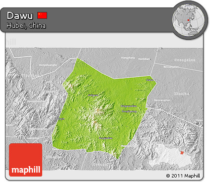Physical 3D Map of Dawu, lighten, desaturated